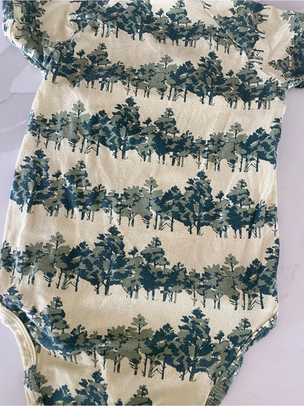 Kate Quinn organic Bamboo Knit Tree Print Wrap Bodysuit Short Sleeve 18-24M